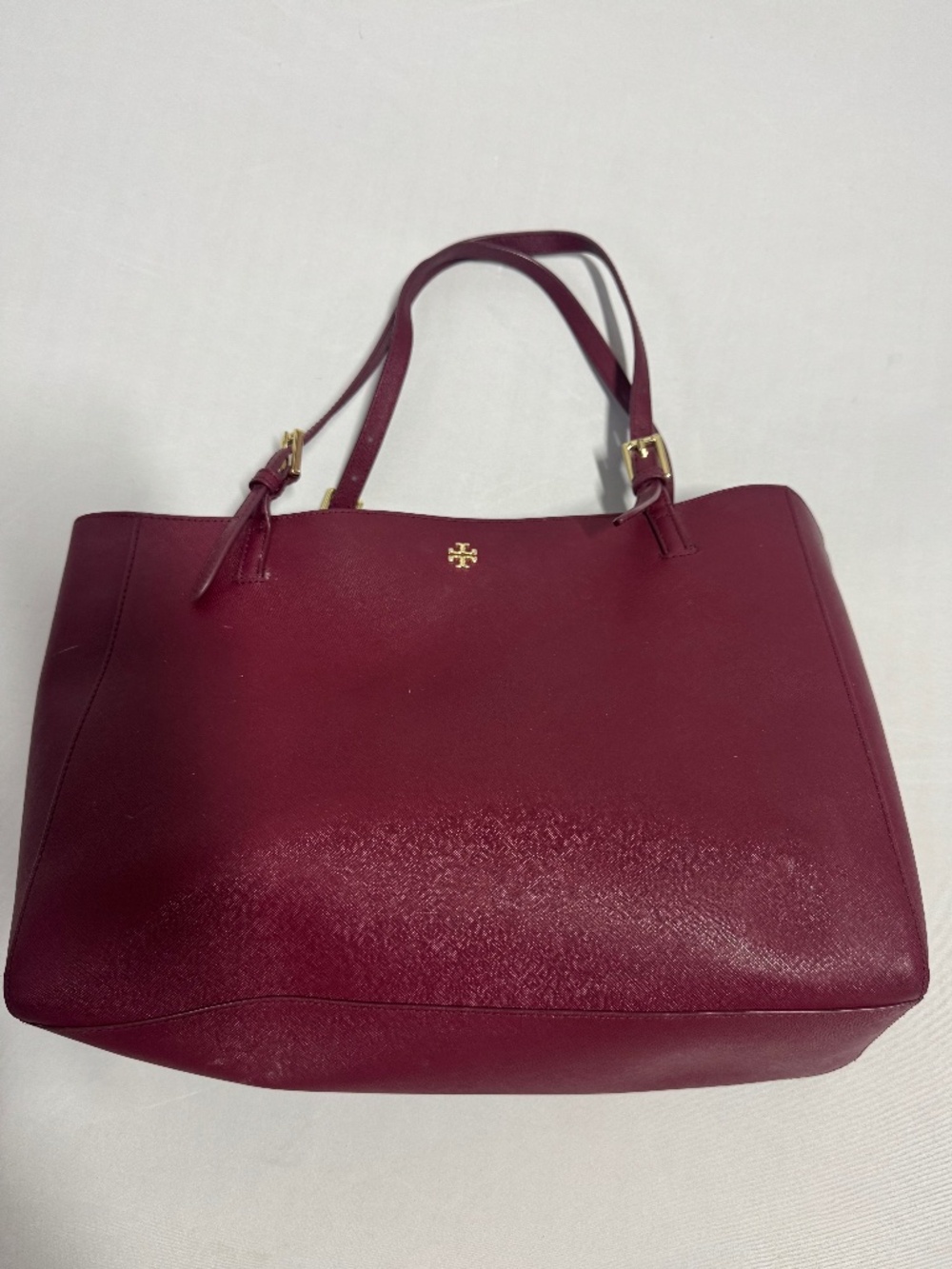 Tory Burch Burgundy Leather Tote with Gold Logo